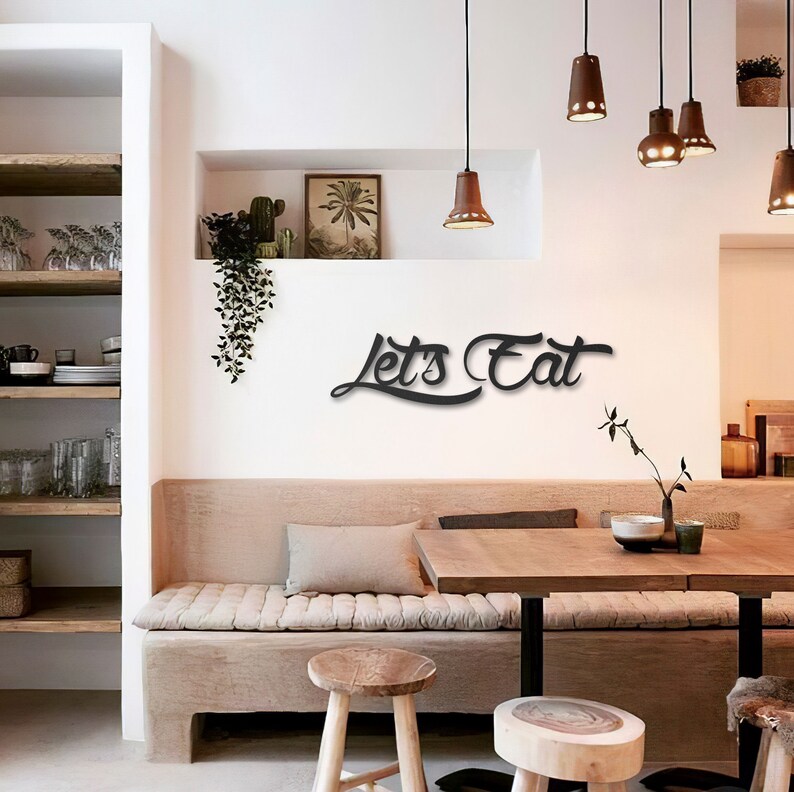 Lets Eat Wall Sign Kitchen Wall Decor Metal Quote Wall Art Etsy
