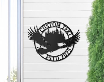 Custom Eagle Metal Sign: Personalized Family Name Wall Art