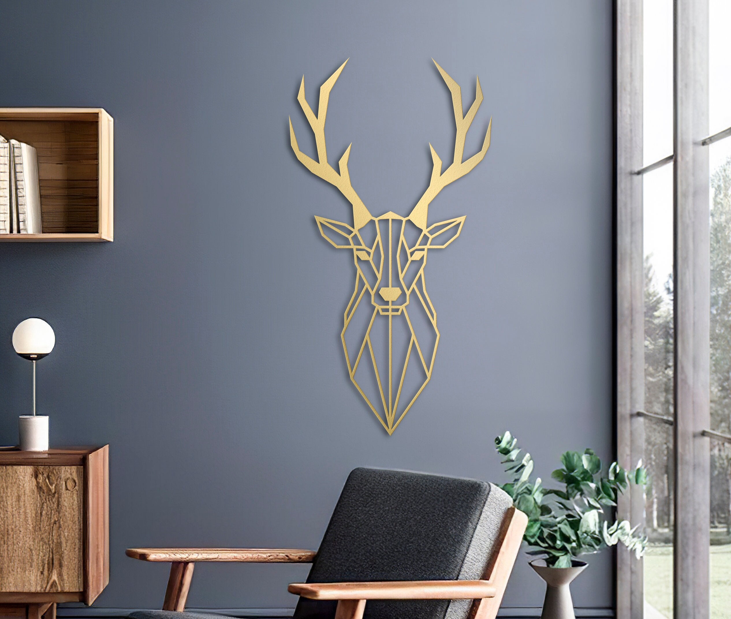 Gold Deer Head Geometric Wall Art Deer Skull Wall Decor Etsy