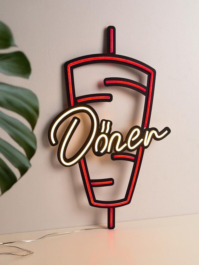 Doner Kebab Neon Sign, LED Metal Wall Light for Restaurants, Fast Food ...