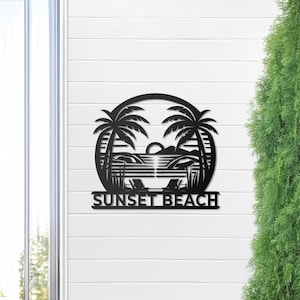 Custom Sunset Beach Metal Sign - Personalized Tropical Wall Art - Coastal Home Decor, Beach House Sign, Outdoor Patio Decor