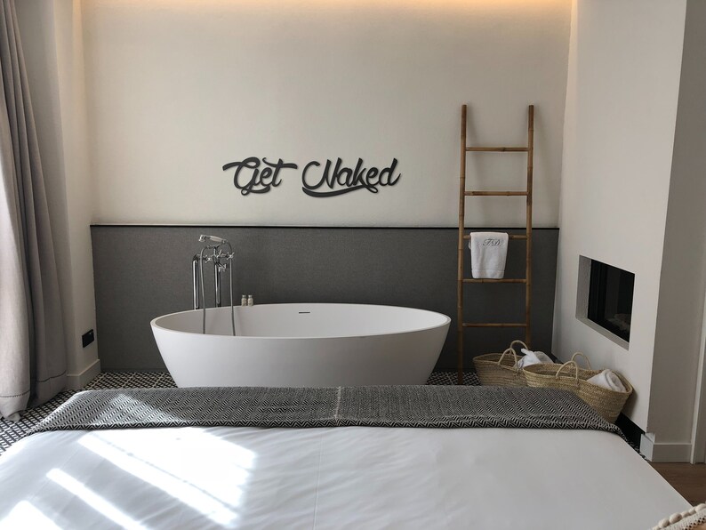 Get Naked Wall Art, Bathroom Wall Decor, Metal Quote Wall Art, Wall Signs, Wedding Gift, Anniversary Gift image 6