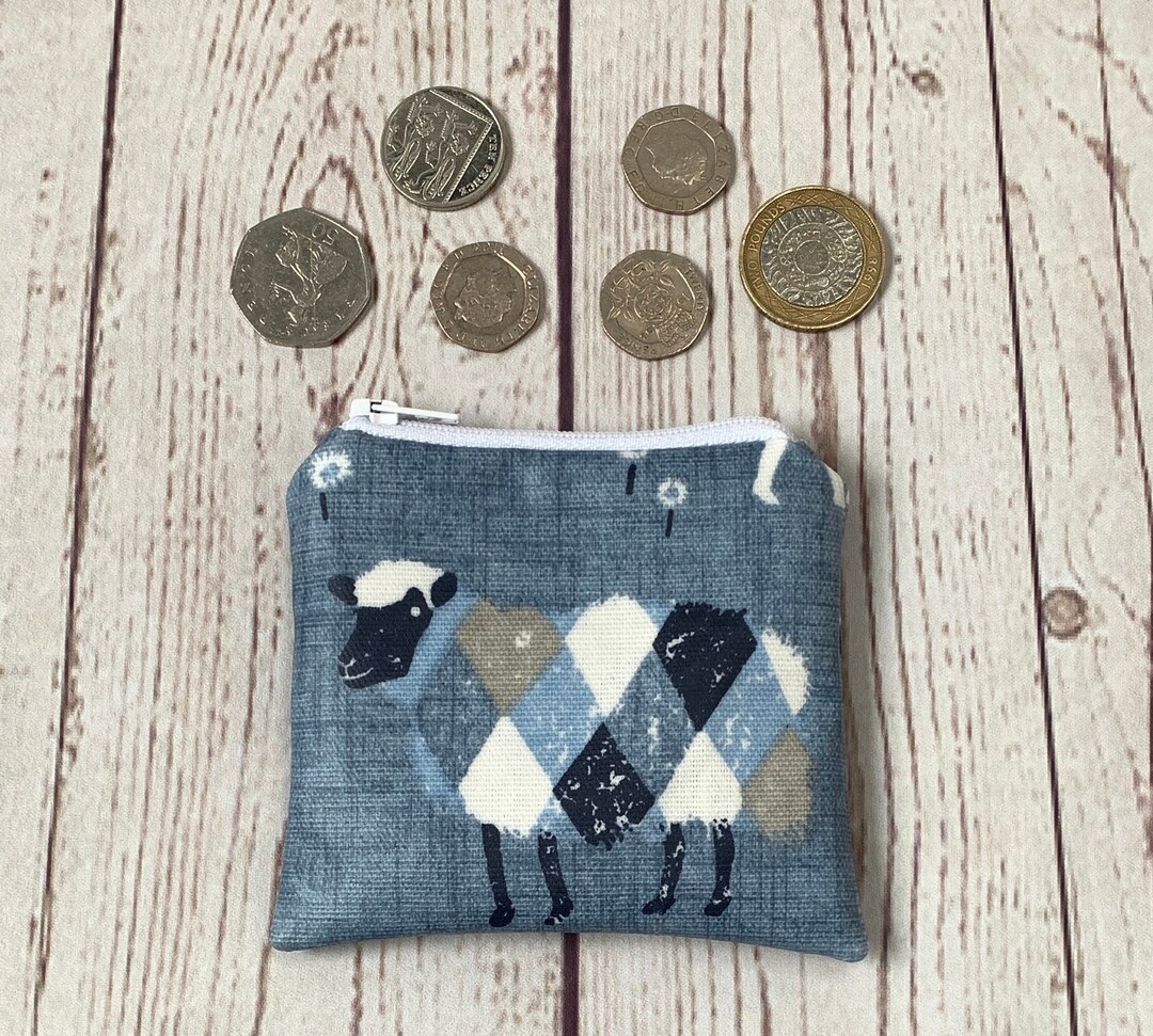 Oilcloth Sheep Coin Purse, Animal Zip Pouch, Sheep Zipper Coin Pouch