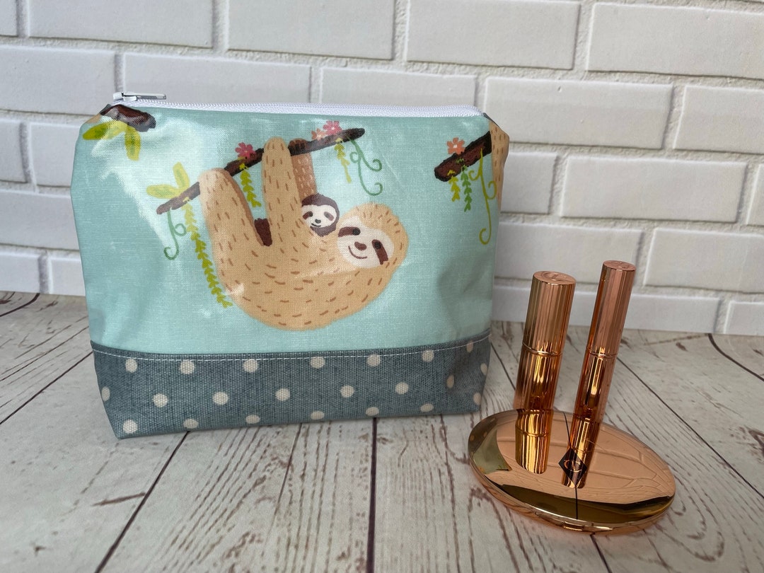 Oilcloth Sloth Cosmetic Bag, Handmade Sloths Makeup Bag, Animal