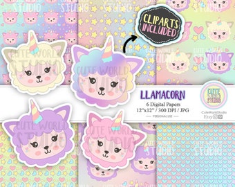 Lamacorn Digital Paper en Clipart / Instant Download