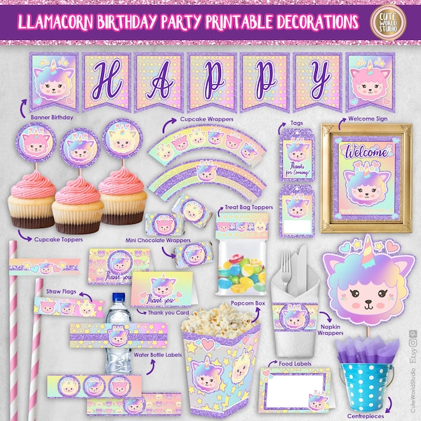 Llamacorn Birthday Party Printable Decorations / Printable Set / Instant Download