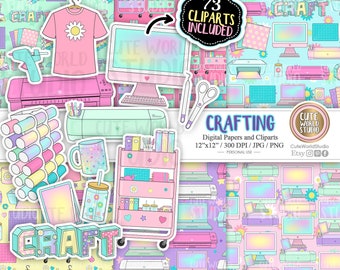 Crafting Clipart, Craft Digital Papers and Cliparts Instant Download