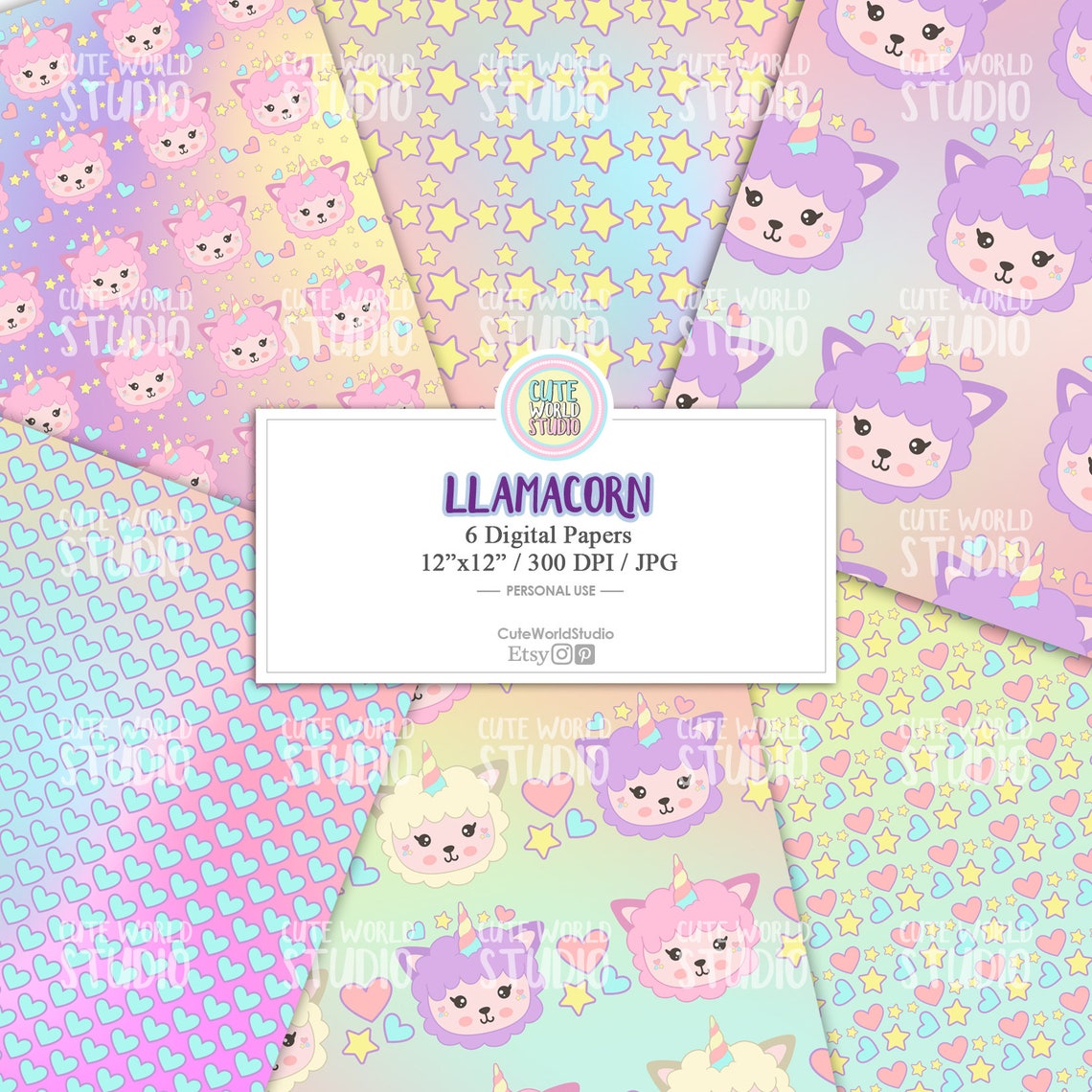 Llamacorn Digital Paper and Clipart / Instant Download - Etsy