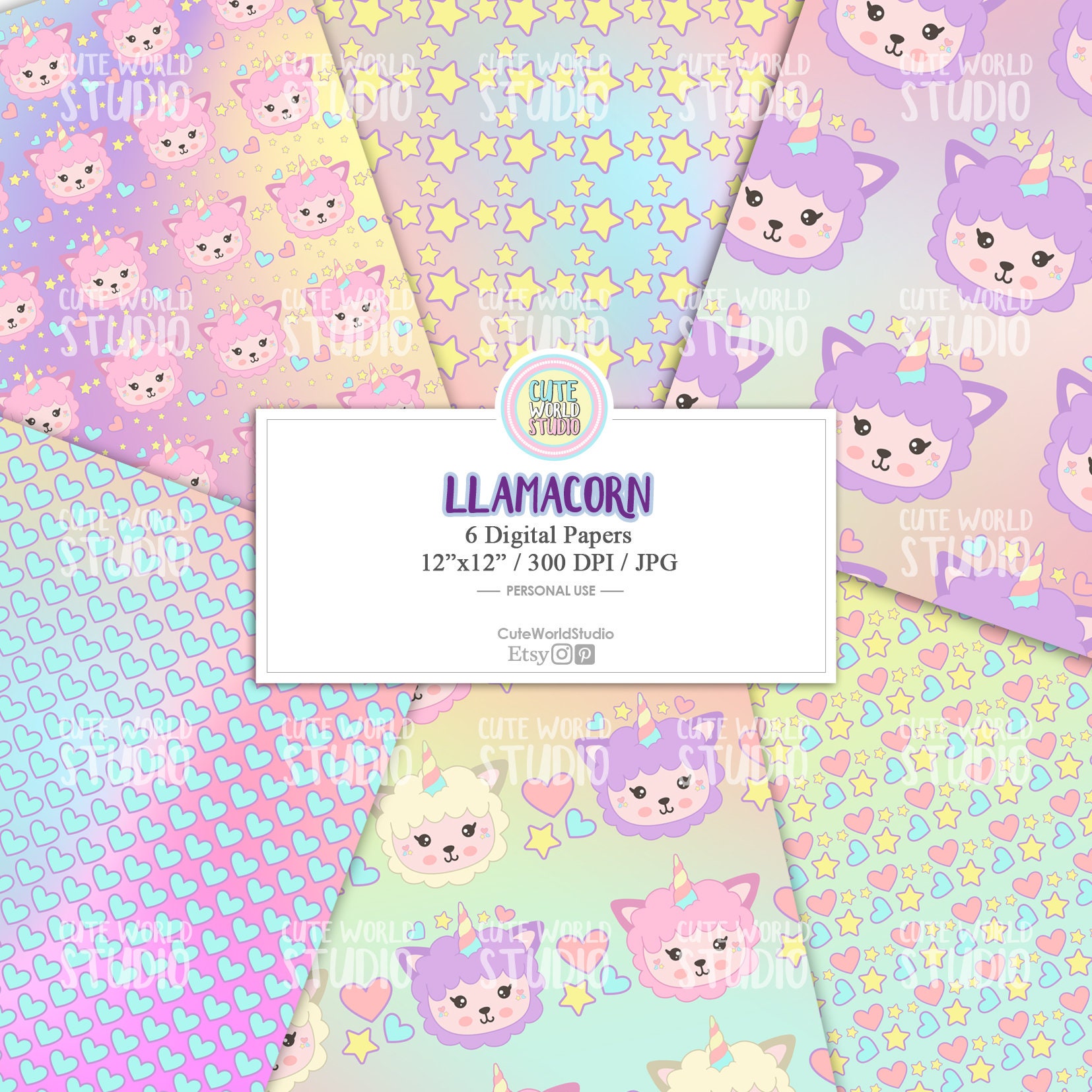 Llamacorn Digital Paper and Clipart / Instant Download - Etsy