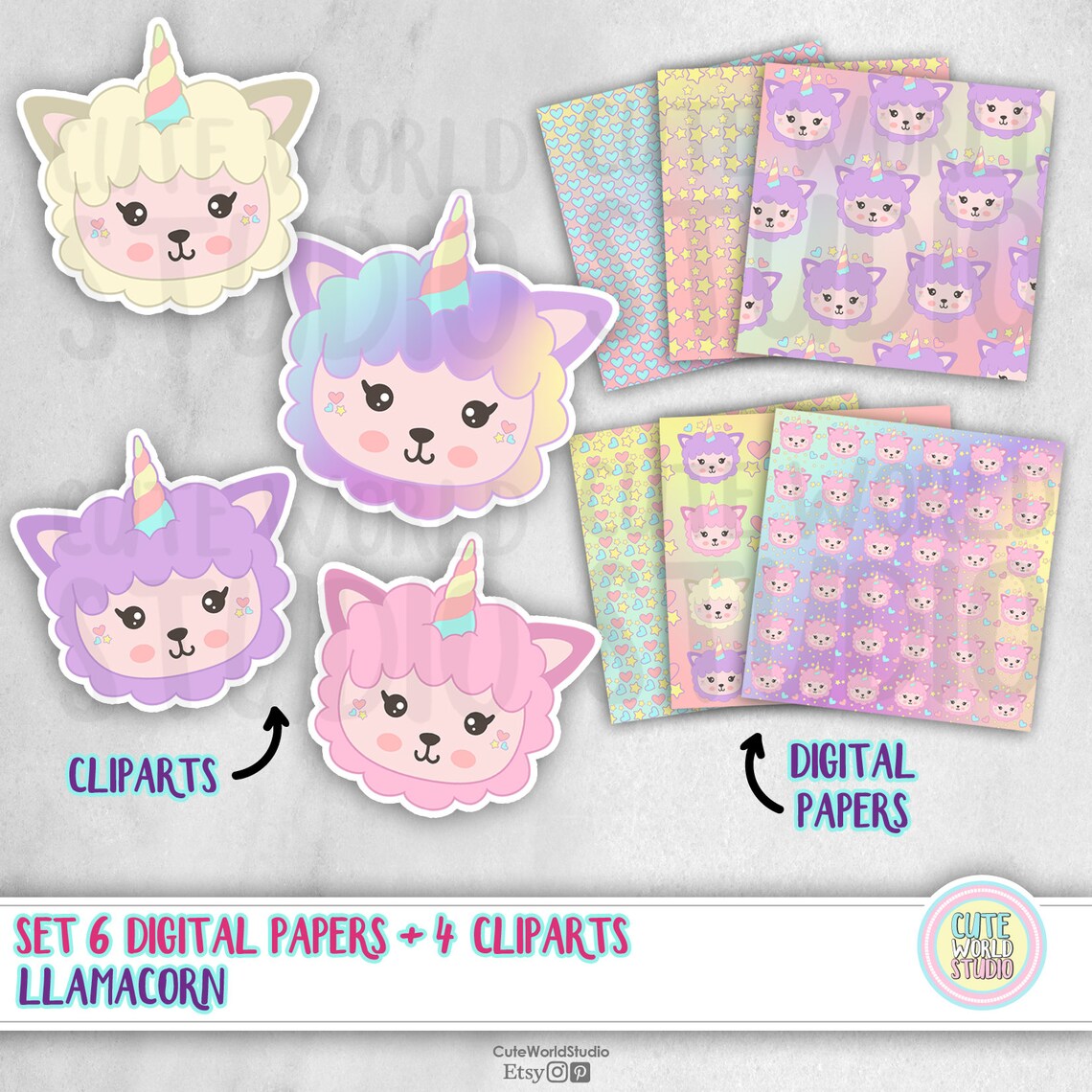 Llamacorn Digital Paper and Clipart / Instant Download - Etsy