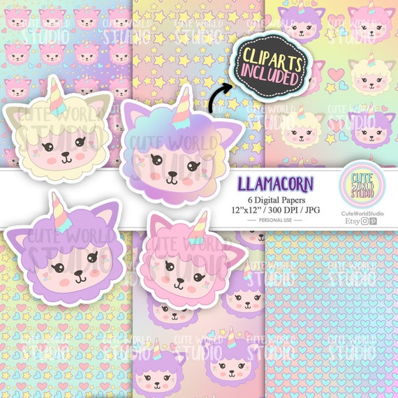 Llamacorn Digital Paper and Clipart / Instant Download - Etsy