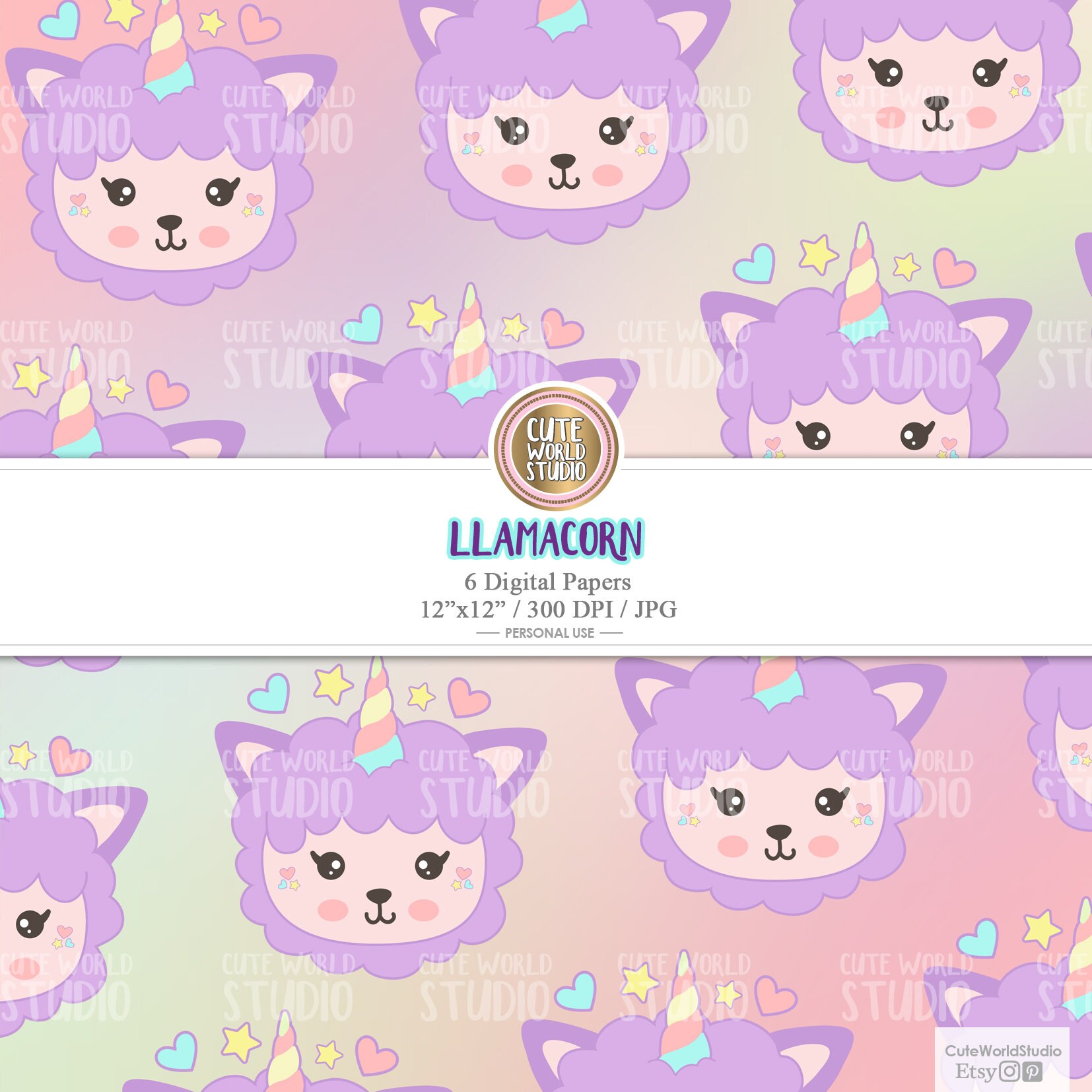 Llamacorn Digital Paper and Clipart / Instant Download - Etsy