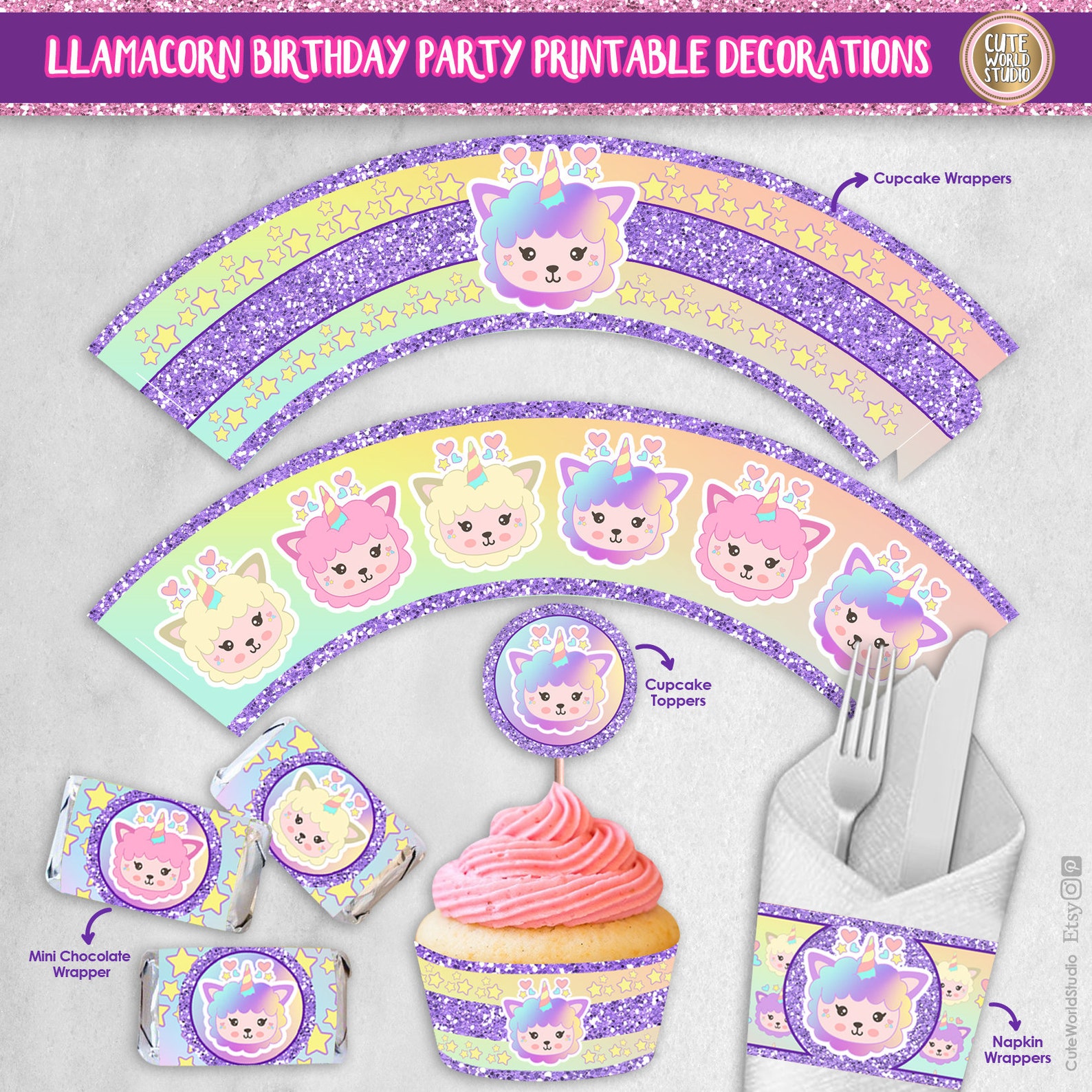 Llamacorn Birthday Party Printable Decorations / Printable Set ...
