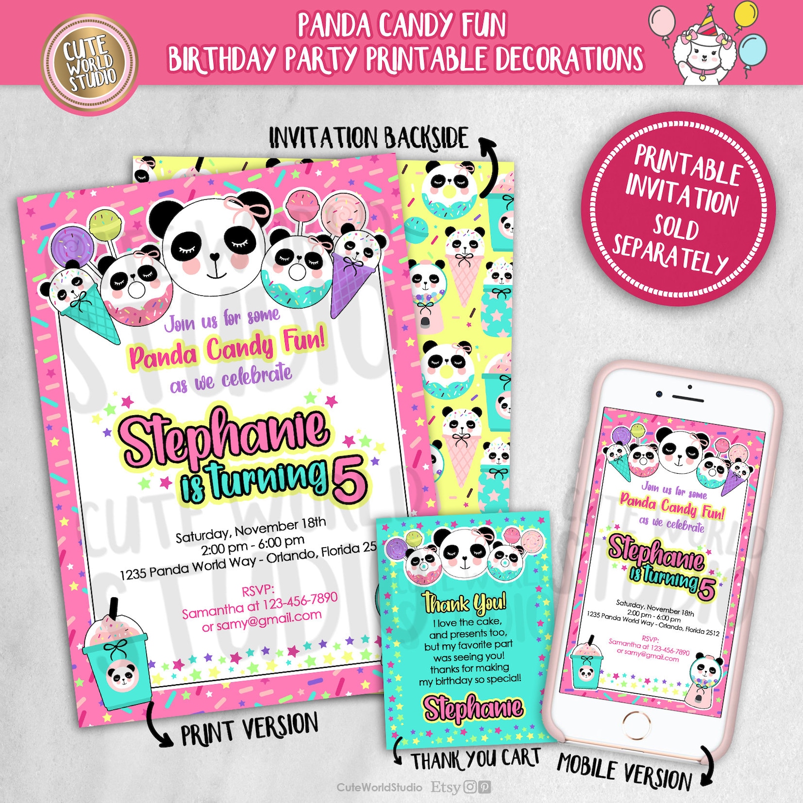 Printable Party Decorations Panda / Printable Set / Donut / - Etsy