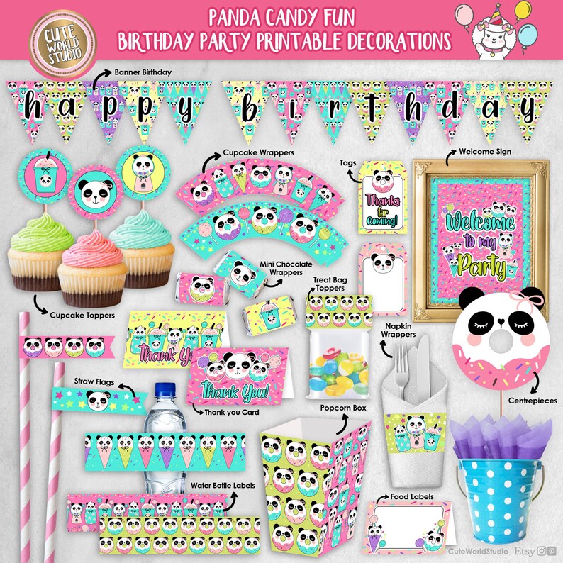 Printable Party Decorations Panda / Printable Set / Donut / - Etsy