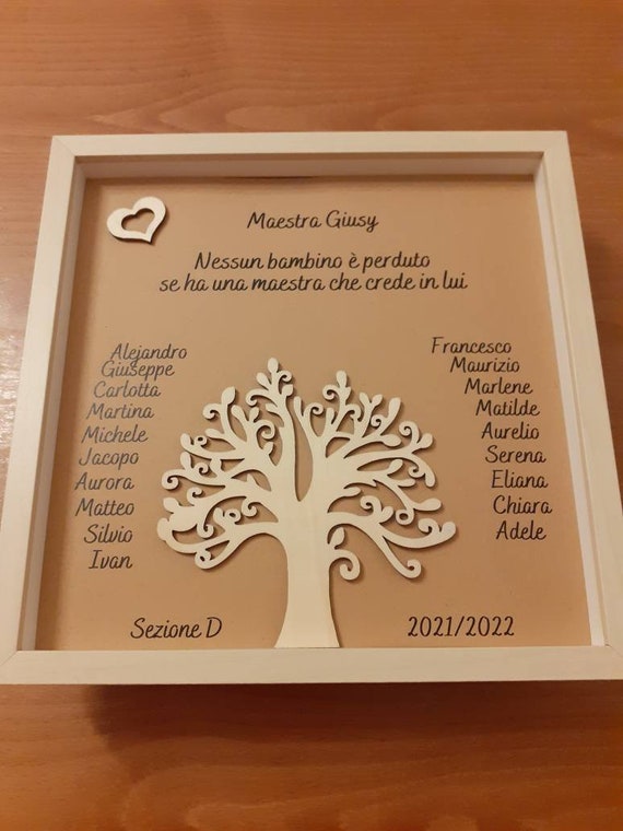 Regalo per maestre: Quadro personalizzato con albero della vita in legno con  dedica e nomi dei bambini -  Italia