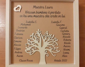 Regalo per maestre: Quadro personalizzato con albero della vita in legno con dedica e nomi dei bambini