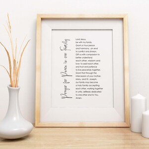Prayer for Peace in Our Family print, Peace Prayer Poster, Catholic Prayer Poster, A Prayer For a Family print, Prayer for Peace Printable