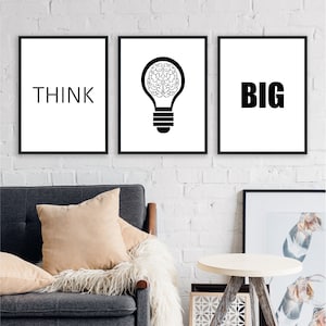 Think Big Wall Art, Set of 3 Prints, Think Big Sing, Think Big Quote Poster, Office, Wall Art, Decor, Inspirational,Motivational, Work Quote