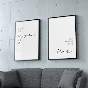 I Belong with you you belong with me Sign Printable, Set 2 print, Bedroom Quotes Printable Living Room Quote Wall Art Bedroom Decor Wall Art