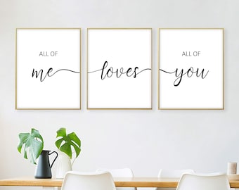 All Of Me Loves All Of You Printable Sign Set, Set of 3 Prints, Bedroom Prints,Quote Printable,Minimalist Art,Download 50x70cm,A1,16x20 size