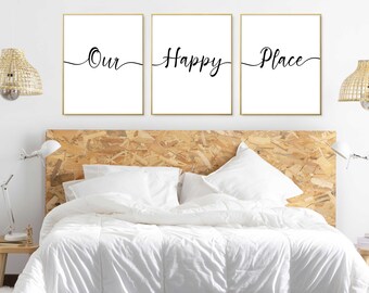 16x20, Our Happy Place Sign, Our Happy Place Print, Farmhouse Wall Decor, Home Decor, Set de 3 Prints Wall Art, Living Room Imprimible Wall Art