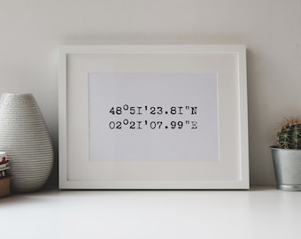 Signo de coordenadas personalizado, impresión de latitud y longitud, impresión personalizada de arte coordinado, regalos coordinados para pareja, regalos coordinados para hombres