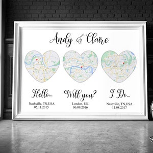 Hello Will You I Do Map Custom Map order print Anniversary Wedding Gift Relationship Dates Important Date Personalized Map  Gift for husband