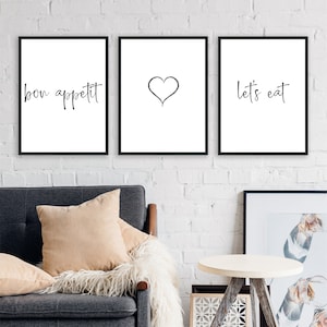 Bon Appetit Let&#39;s Eat Sign, Bon Appetit Let&#39;s Eat Print,Bon Appetit Kitchen Art,Minimalist, Kitchen,Dining,3 SET Print,Wall Art,16x20 Poster