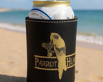 Parrot Head Leatherette Can Cooler: Jimmy Buffett Gift