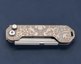 Deer themed Box Cutter. Customized, laser engraved Utility knife with initials.