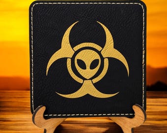 Skinwalker Ranch Vegan Leather Coasters: Alien Biohazard Design, Set of 4