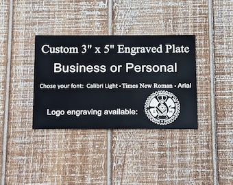 Custom Laser Engraved Black Aluminum Plaque: 3"x5" Personalized Sign