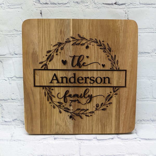 Personalized Acacia wood trivet, Laser engraved, Customized hot plate, Housewarming gift, Wedding gift, Anniversary gift