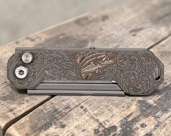 Bass themed Box Cutter.  Customized, laser engraved Utility knife with initials.