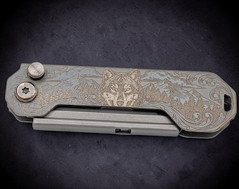 Wolf themed Box Cutter. Customized, laser engraved Utility knife with initials.