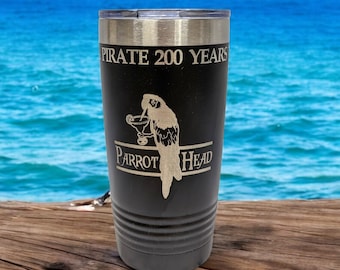 Parrot Head Tumbler: Laser Engraved Pirate Gift, 20 oz