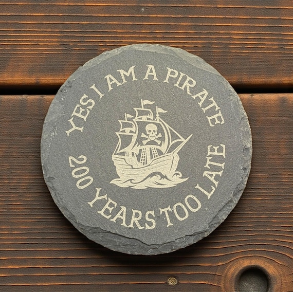 Laser Engraved Slate Coaster: Pirate Looks at 40, Jimmy Buffett Gift