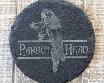 Parrot Head laser engraved slate coaster  Jimmy Buffett Gift for Parrot Head