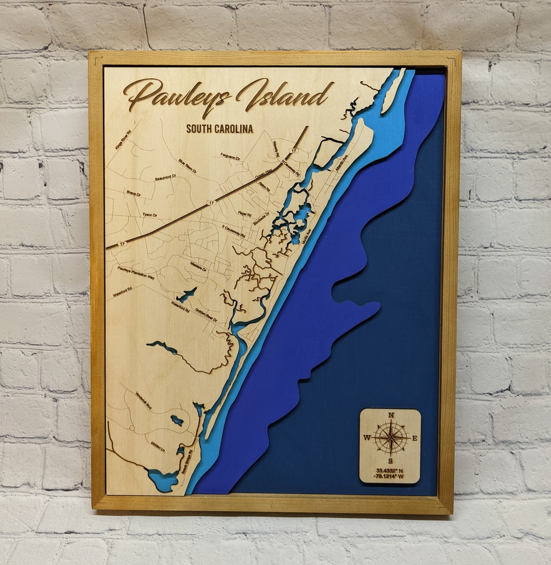 Pawleys Island, SC, 3D Wall Art, Layered Wood Map, 4 Layers
