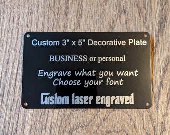 Anodized Custom Laser Engraved Black Aluminum Anodized Plaque: 3"x5" Personalized Sign