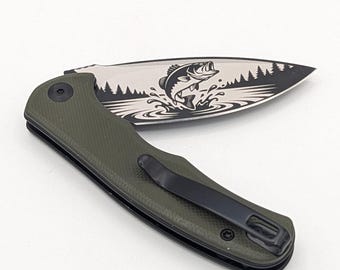 Retirement gift. Custom Civivi Mini Praxis knife.  Time to go Fishing.