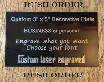 Rush Custom Laser Engraved Black Aluminum Plaque - 3x5"