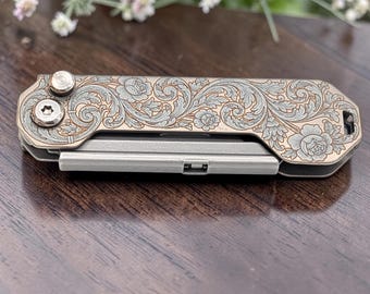Ladies laser engraved Box Cutter. Scroll and Flowers.   Utility knife.  Name or Initials available.