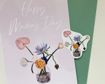 Mama's Day Card and Sticker, Mother's Day card and sticker, Mother's Day, Greeting Cards, Colored Envelope, Die Cut Sticker