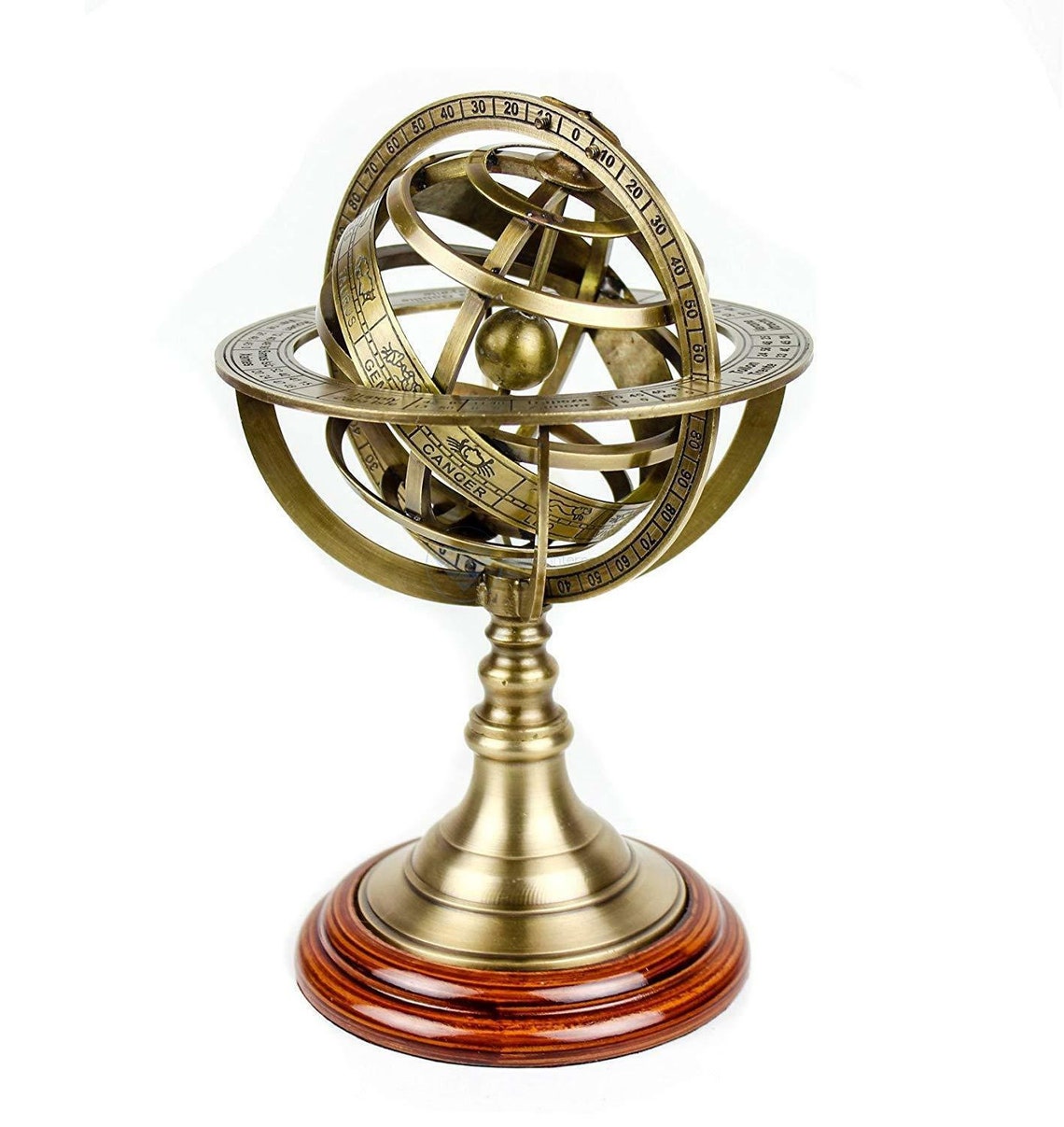 Buy Zodiac Armillary Brass Sphere Globe Wooden Display Beautiful Online