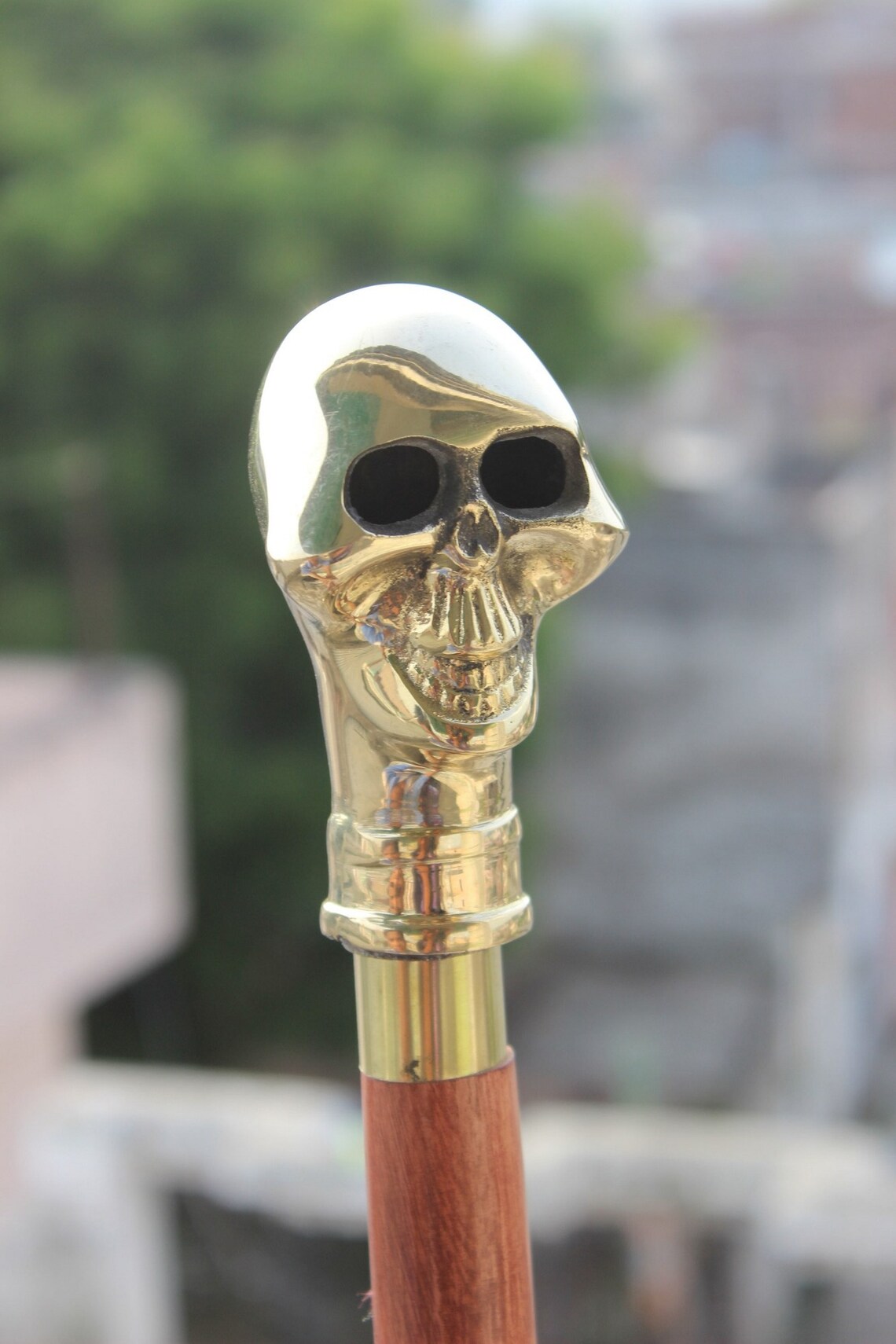 Designer Brass Skull Handle With Walking Stick Cane 2 Fold Etsy