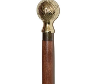 Vintage Style Chrome Ball Brass Handle Black Wooden Walking Cane Men's Stick 