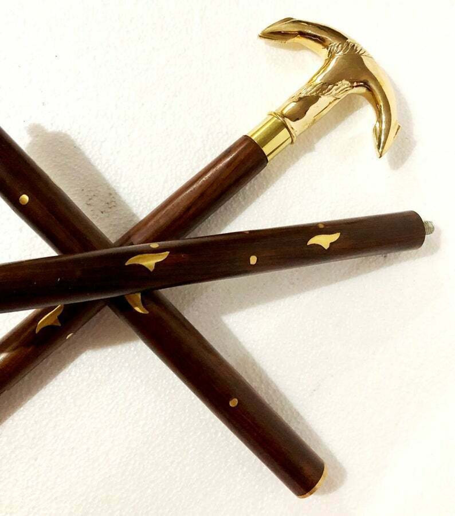Victorian Brass Designer Walking Cane Brown Wooden Walking Etsy