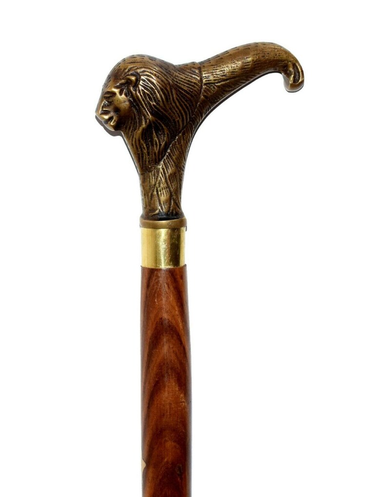 Walking Stick Cane With Brass Lion Head Handle Brown Cane 2 Etsy